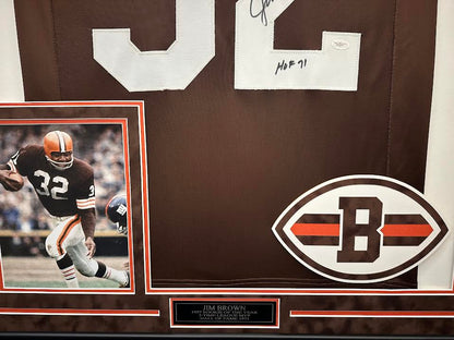 Jim Brown Autographed Hand Signed Custom Framed Cleveland Browns Jersey - JSA COA