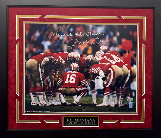 Joe Montana Autographed Hand Signed Custom Framed SF 49ers 16x20 Photo W/ Insc. - Beckett COA