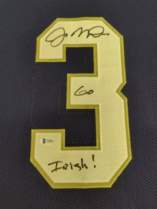 Joe Montana Autographed Hand Signed Custom Framed Notre Dame Jersey - Beckett COA