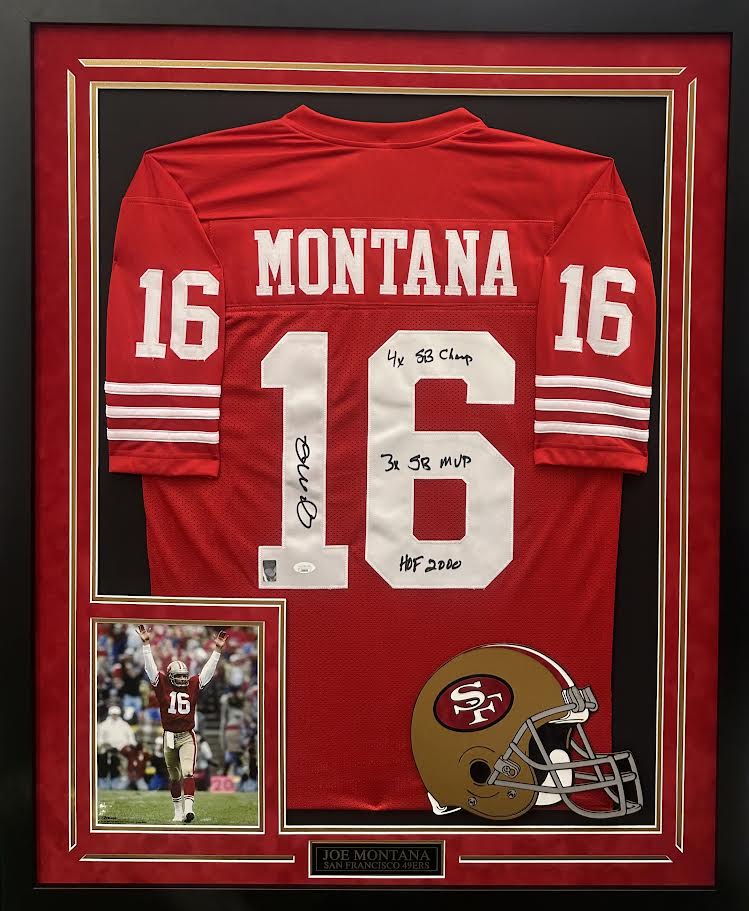 Joe Montana Autographed Hand Signed Custom Framed San Francisco 49ers Jersey W Insc. - JSA COA