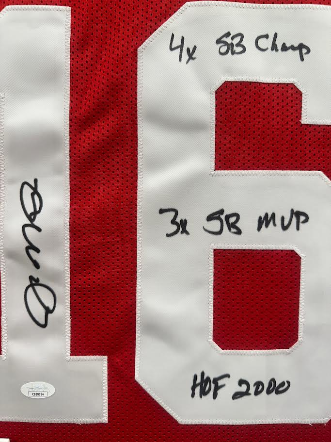Joe Montana Autographed Hand Signed Custom Framed San Francisco 49ers Jersey W Insc. - JSA COA