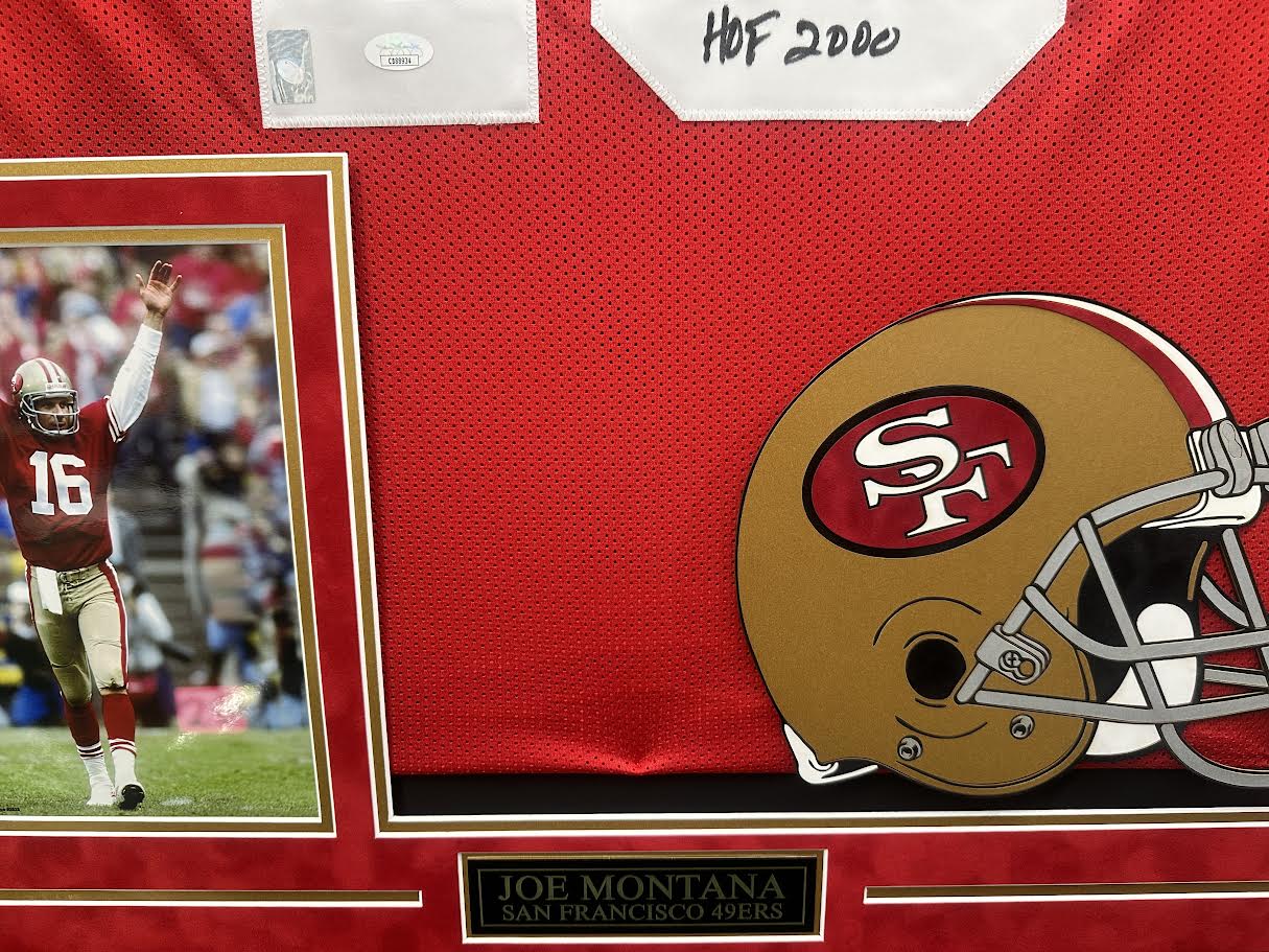 Joe Montana Autographed Hand Signed Custom Framed San Francisco 49ers Jersey W Insc. - JSA COA
