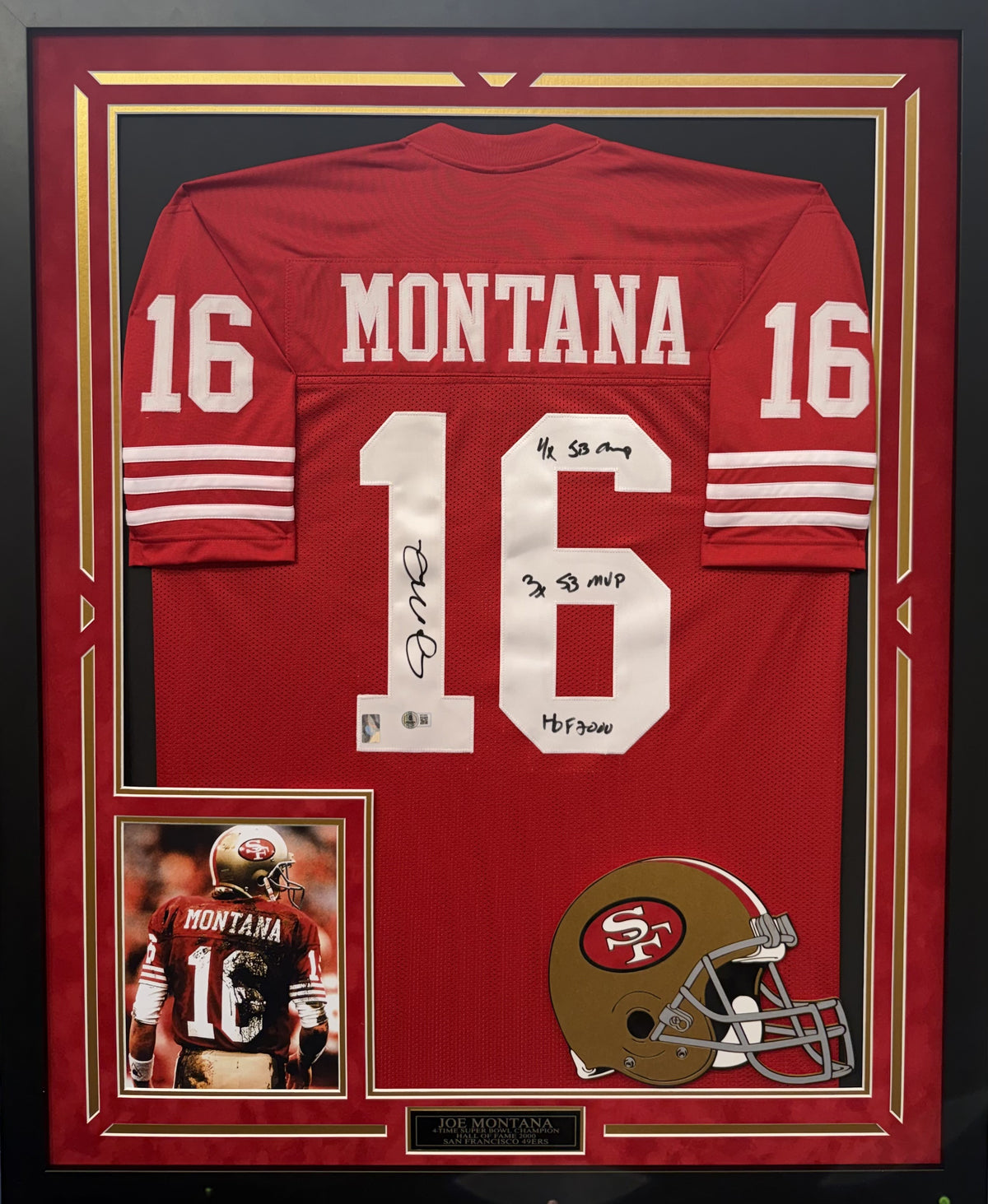 Joe Montana Autographed Hand Signed Custom Framed San Francisco 49ers Jersey W Insc. - JSA COA