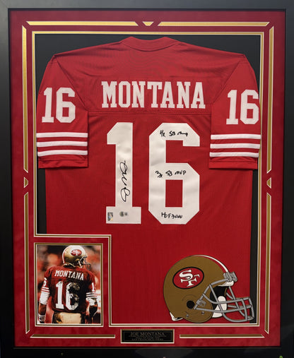 Joe Montana Autographed Hand Signed Custom Framed San Francisco 49ers Jersey W Insc. - JSA COA
