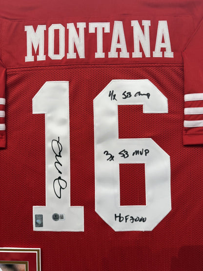 Joe Montana Autographed Hand Signed Custom Framed San Francisco 49ers Jersey W Insc. - JSA COA