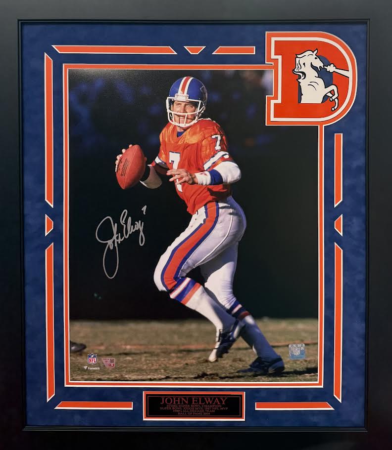 John Elway Autographed Hand Signed Custom Framed 16x20 Denver Broncos Photo - Fanatics COA