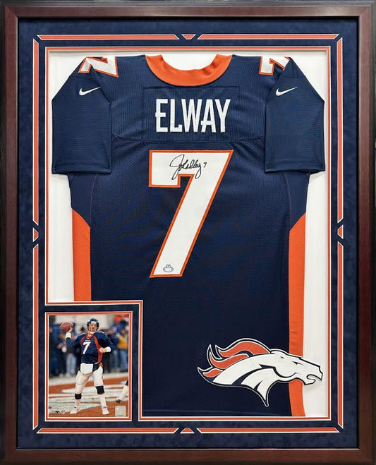 John Elway Autographed Hand Signed Custom Framed Broncos Jersey - Triumph COA