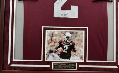 Johnny Manziel Autographed Hand Signed Custom Framed A&M Jersey - PSA COA