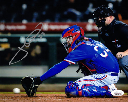 Jonah Heim Autographed Hand Signed 8x10 Texas Rangers Horizontal Photo (Catching) - JSA COA