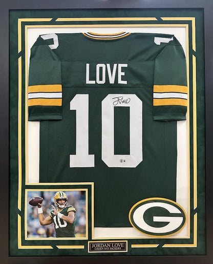 Jordan Love Autographed Hand Signed Custom Framed Green Bay Packers Jersey - Beckett COA