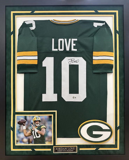 Jordan Love Autographed Hand Signed Custom Framed Green Bay Packers Jersey - Beckett COA