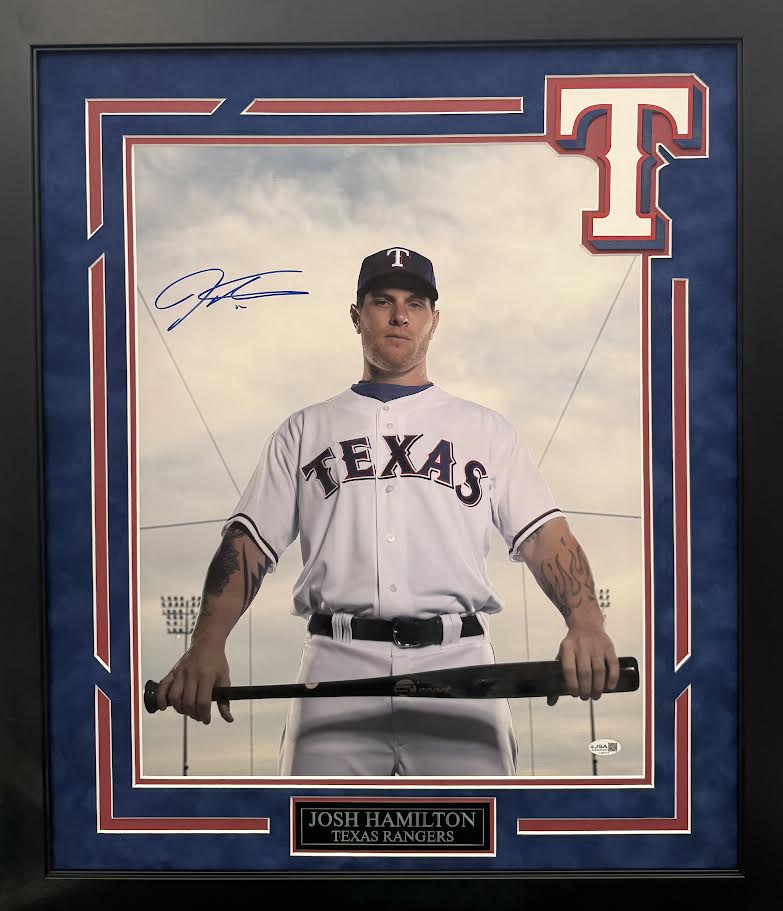 Josh Hamilton Autographed Hand Signed Custom Framed 16x20 Texas Rangers Photo - JSA COA