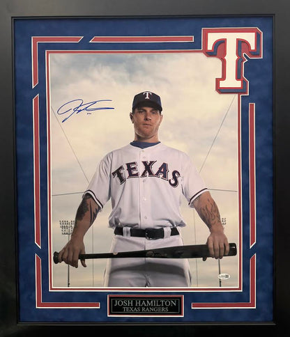 Josh Hamilton Autographed Hand Signed Custom Framed 16x20 Texas Rangers Photo - JSA COA