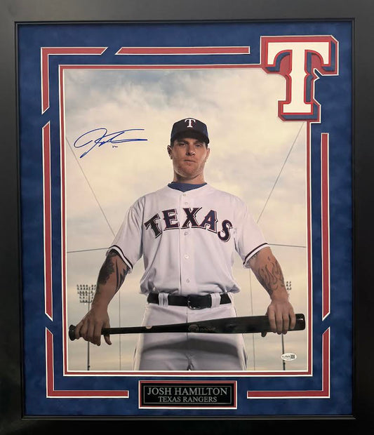 Josh Hamilton Autographed Hand Signed Custom Framed 16x20 Texas Rangers Photo - JSA COA
