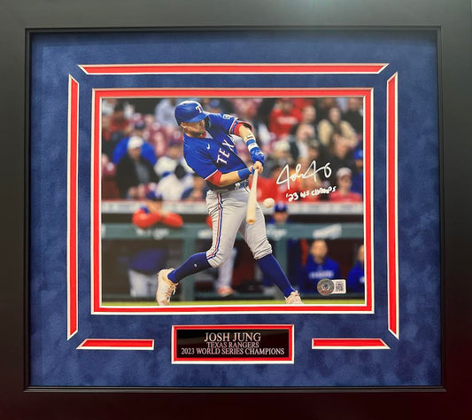Josh Jung Autographed Hand Signed Custom Framed 8x10 Texas Rangers Photo - Beckett COA