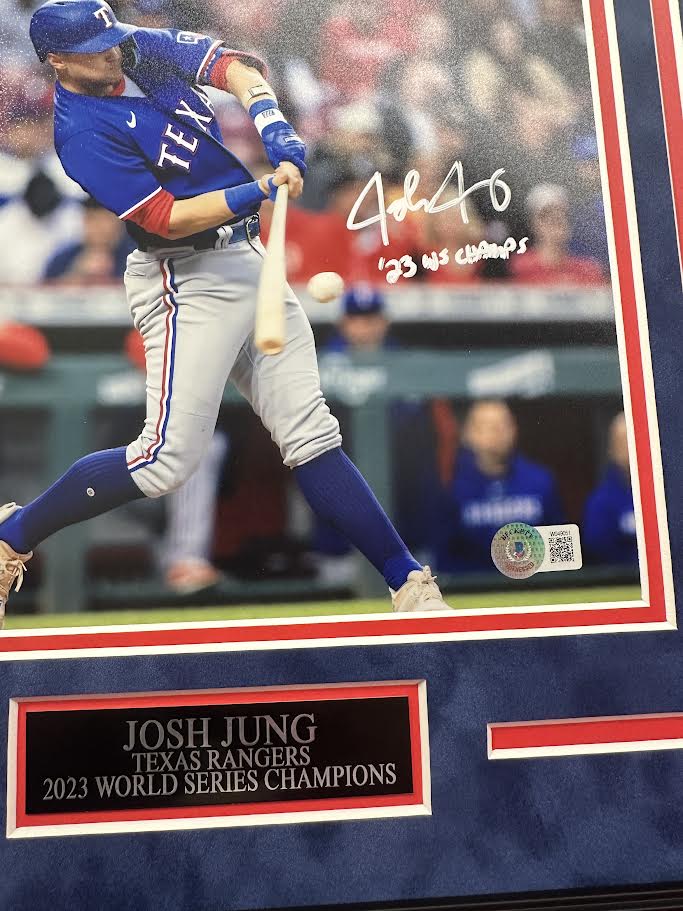 Josh Jung Autographed Hand Signed Custom Framed 8x10 Texas Rangers Photo - Beckett COA