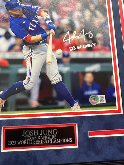 Josh Jung Autographed Hand Signed Custom Framed 8x10 Texas Rangers Photo - Beckett COA