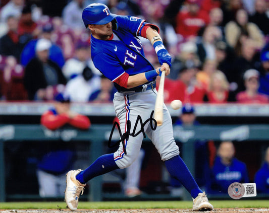 Josh Jung Autographed Hand Signed 8x10 Texas Rangers Horizontal Batting Photo - Beckett COA