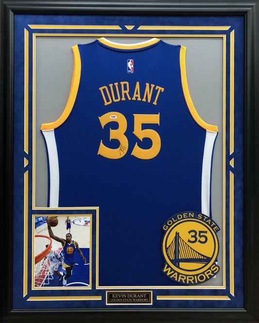 Kevin Durant Autographed Hand Signed Custom Framed Golden State Warriors Jersey - PSA COA