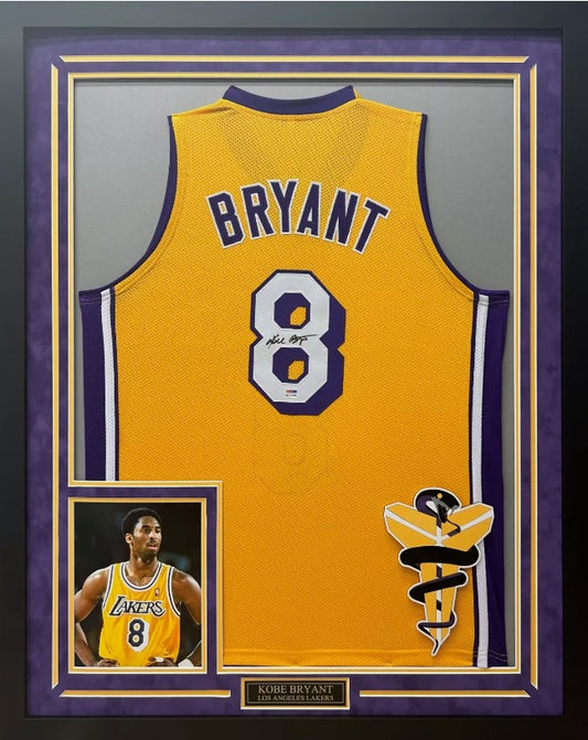 Kobe Bryant Autographed Hand Signed Custom Framed LA Lakers #8 Jersey (Custom Mamba Logo) - PSA/DNA COA