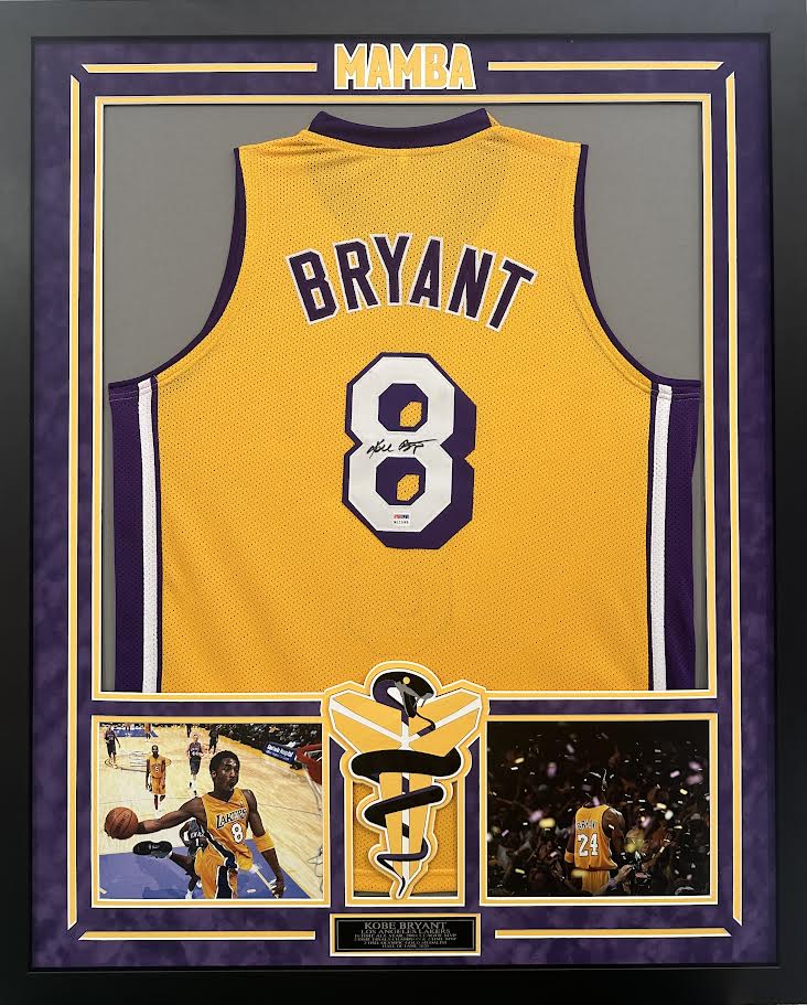 Kobe Bryant Autographed Hand Signed Custom Framed LA Lakers #8 Jersey (Custom Mamba Logo) - PSA/DNA COA