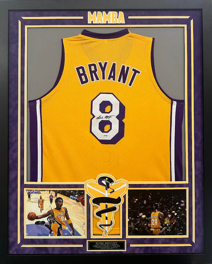 Kobe Bryant Autographed Hand Signed Custom Framed LA Lakers #8 Jersey (Custom Mamba Logo) - PSA/DNA COA