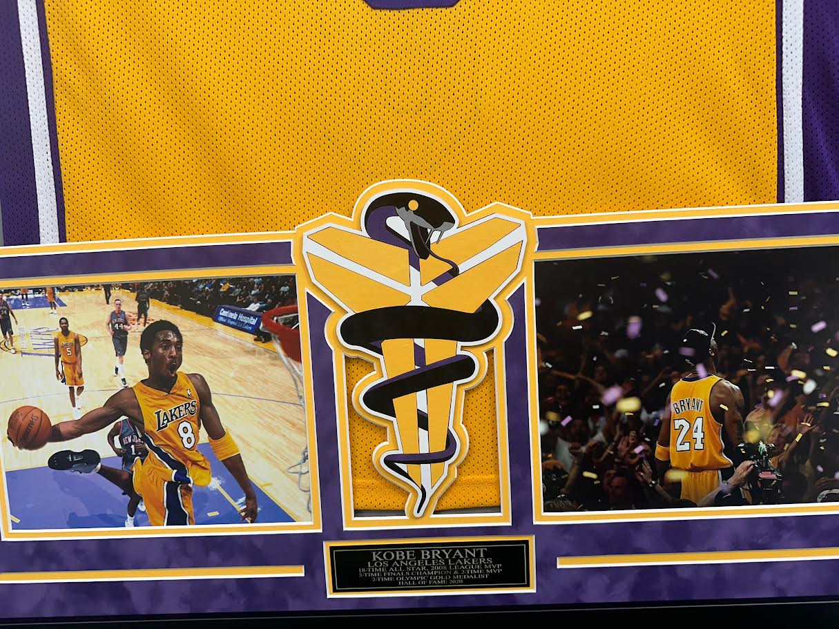 Kobe Bryant Autographed Hand Signed Custom Framed LA Lakers #8 Jersey (Custom Mamba Logo) - PSA/DNA COA
