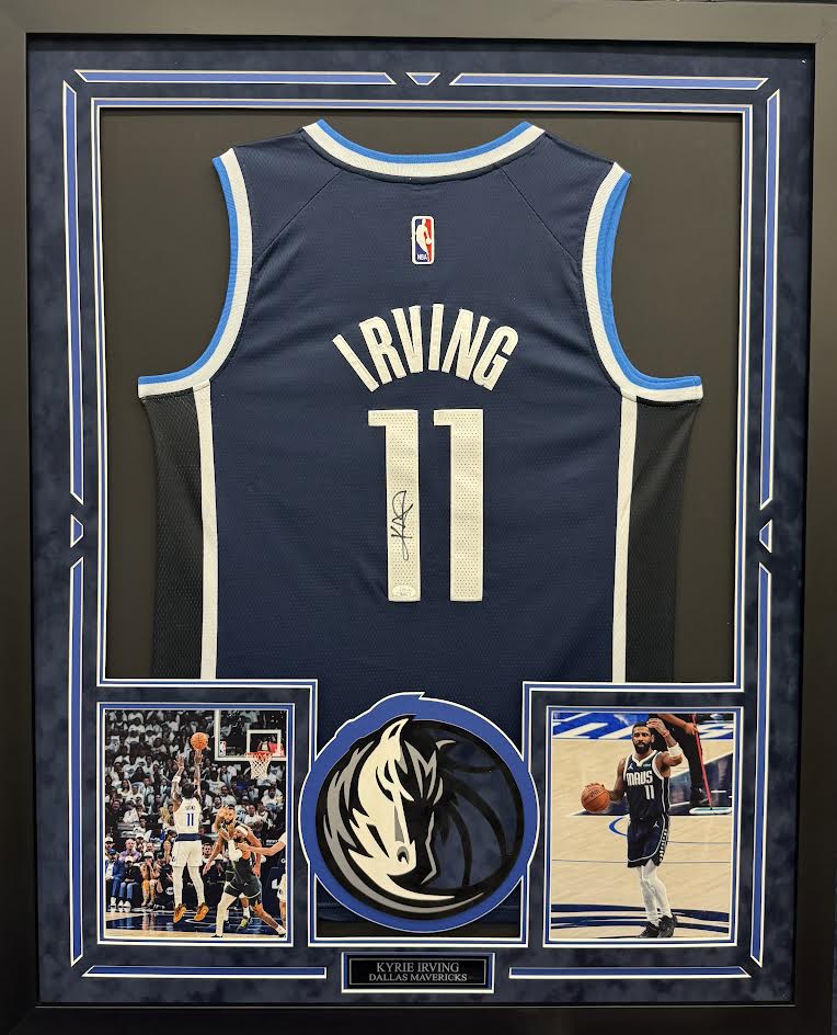 Kyrie Irving Autographed Hand Signed Custom Framed Dallas Mavericks Jersey - JSA COA