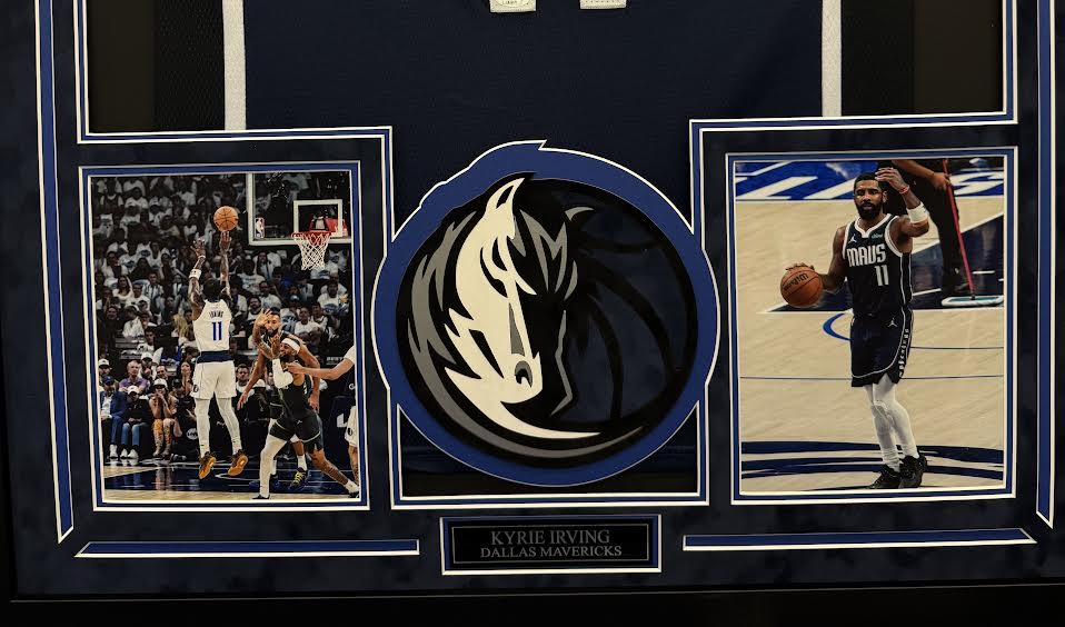 Kyrie Irving Autographed Hand Signed Custom Framed Dallas Mavericks Jersey - JSA COA