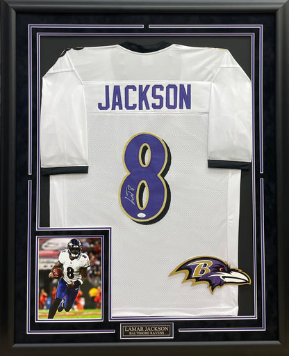 Lamar Jackson Autographed Hand Signed Custom Framed Baltimore Ravens Jersey - JSA COA