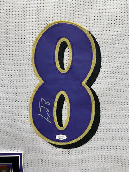 Lamar Jackson Autographed Hand Signed Custom Framed Baltimore Ravens Jersey - JSA COA