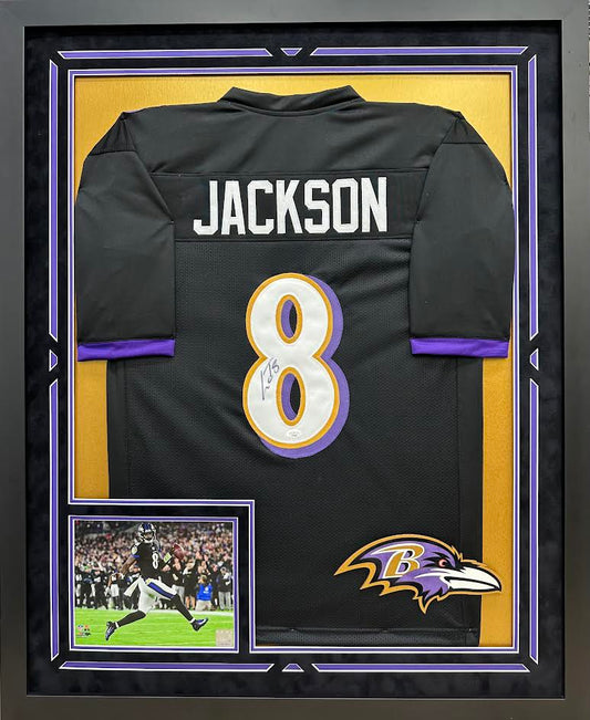 Lamar Jackson Autographed Hand Signed Custom Framed Baltimore Ravens Jersey - JSA COA