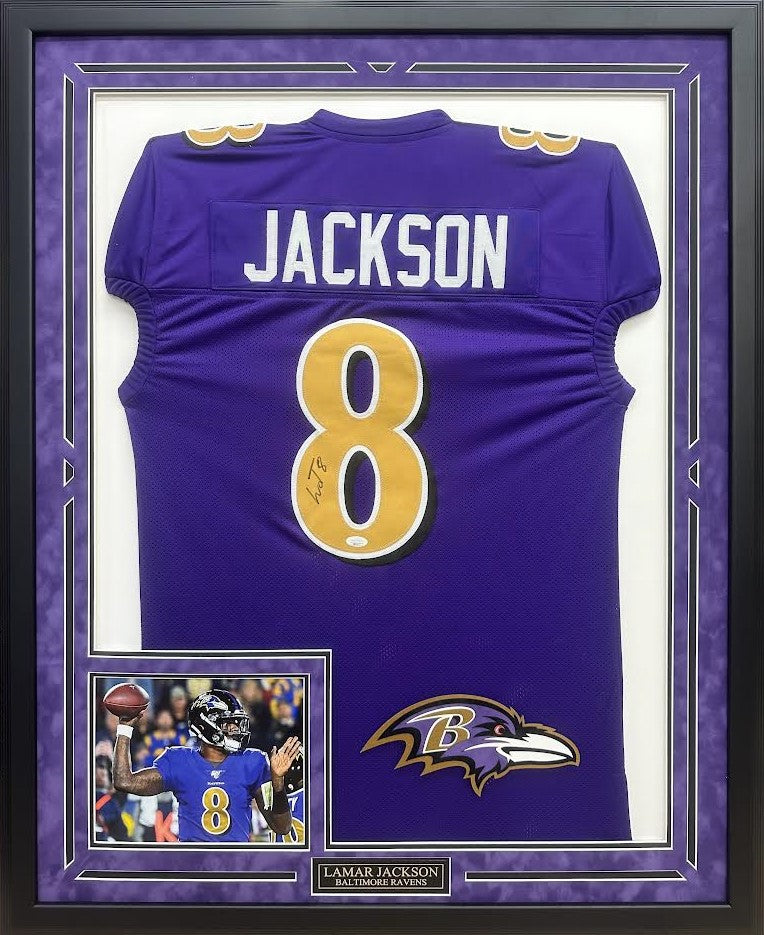 Lamar Jackson Autographed Hand Signed Custom Framed Baltimore Ravens Jersey - JSA COA