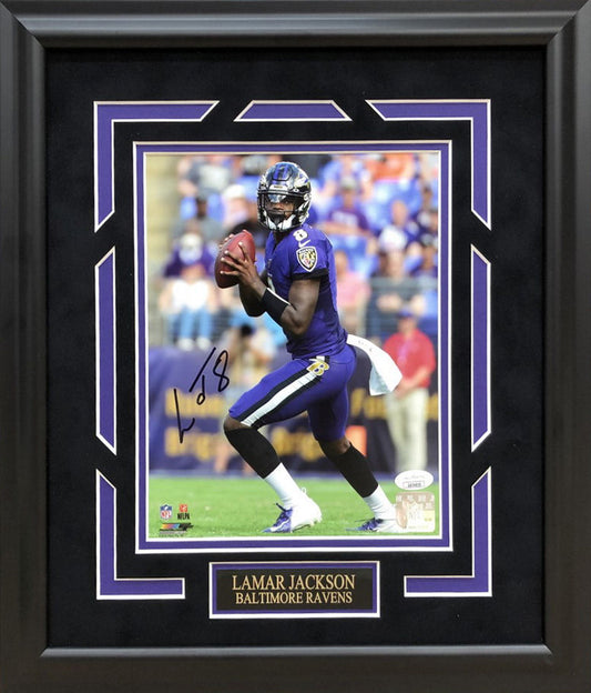 Lamar Jackson Autographed Hand Signed Custom Framed 8x10 Photo - JSA COA