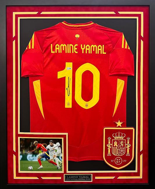 Lamine Yamal Autographed Hand Signed Custom Framed Spain Jersey - Beckett COA