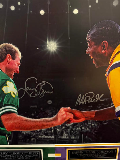 Larry Bird & Magic Johnson Autographed Hand Signed Custom Framed 16x20 Photo - PSA COA