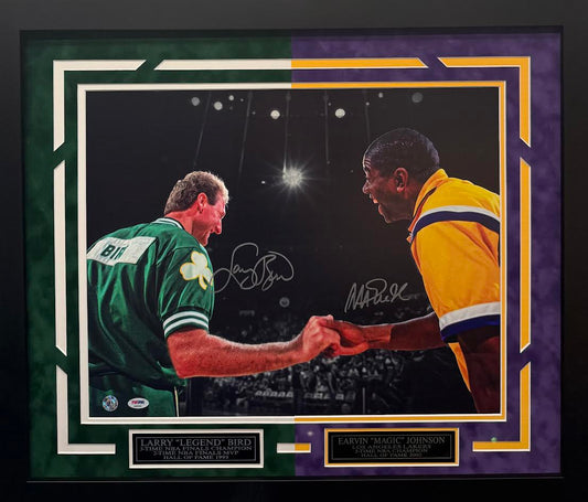 Larry Bird & Magic Johnson Autographed Hand Signed Custom Framed 16x20 Photo - PSA COA