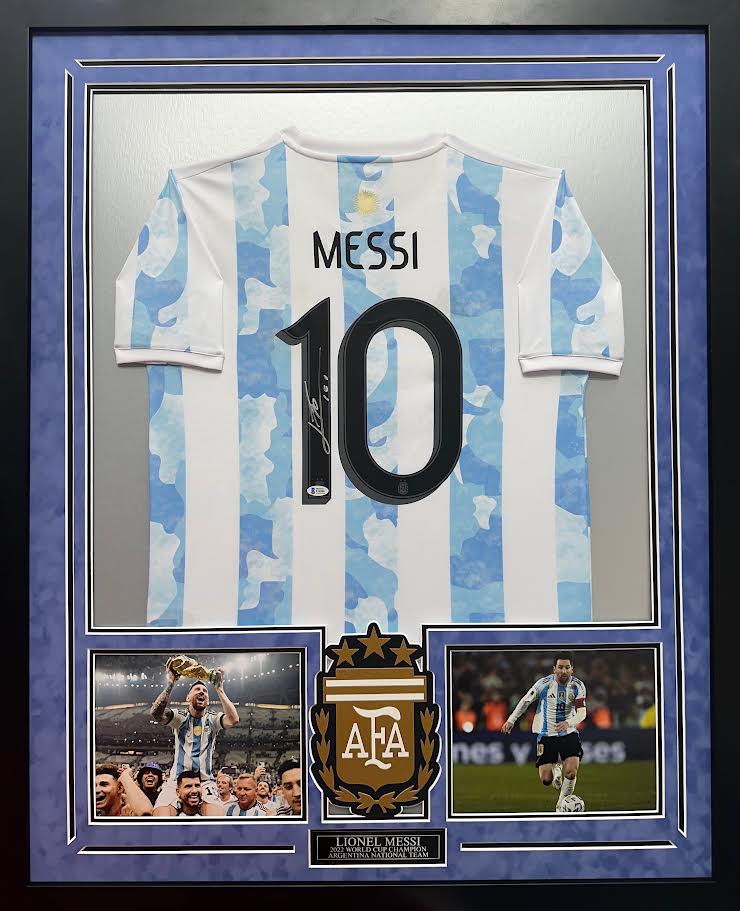 Lionel Messi Autographed Hand Signed Custom Framed Argentina Jersey - Beckett COA