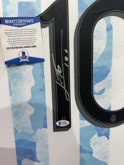 Lionel Messi Autographed Hand Signed Custom Framed Argentina Jersey - Beckett COA