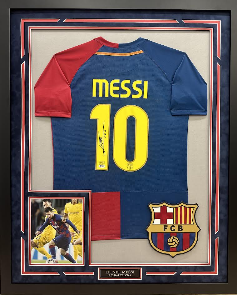 Lionel Messi Autographed Hand Signed Custom Framed Barcelona Jersey - Beckett COA