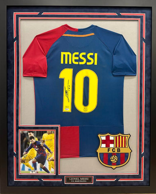 Lionel Messi Autographed Hand Signed Custom Framed Barcelona Jersey - Beckett COA