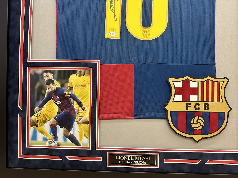 Lionel Messi Autographed Hand Signed Custom Framed Barcelona Jersey - Beckett COA