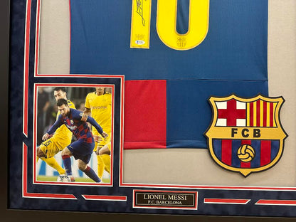 Lionel Messi Autographed Hand Signed Custom Framed Barcelona Jersey - Beckett COA