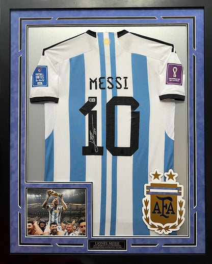 Lionel Messi Autographed Hand Signed Custom Framed Argentina Jersey - Beckett COA