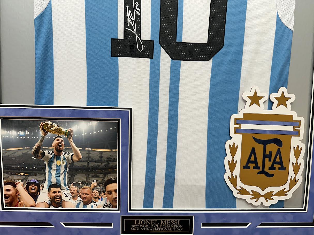 Lionel Messi Autographed Hand Signed Custom Framed Argentina Jersey - Beckett COA