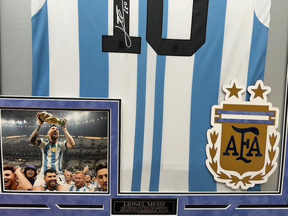 Lionel Messi Autographed Hand Signed Custom Framed Argentina Jersey - Beckett COA