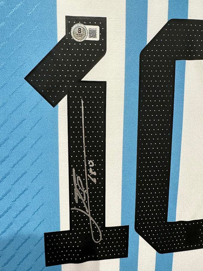 Lionel Messi Autographed Hand Signed Custom Framed Argentina World Cup Jersey - Beckett COA