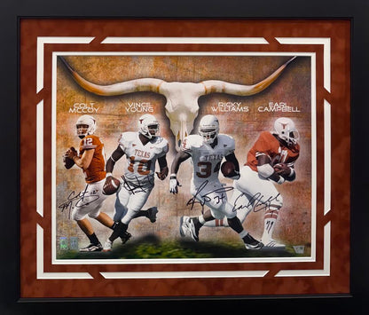 McCoy/Young/Williams/Campbell Autographed Hand Signed Custom Framed 16x20 Texas Longhorns Photo - Fanatics COA