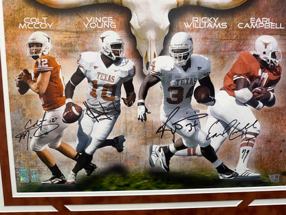 McCoy/Young/Williams/Campbell Autographed Hand Signed Custom Framed 16x20 Texas Longhorns Photo - Fanatics COA