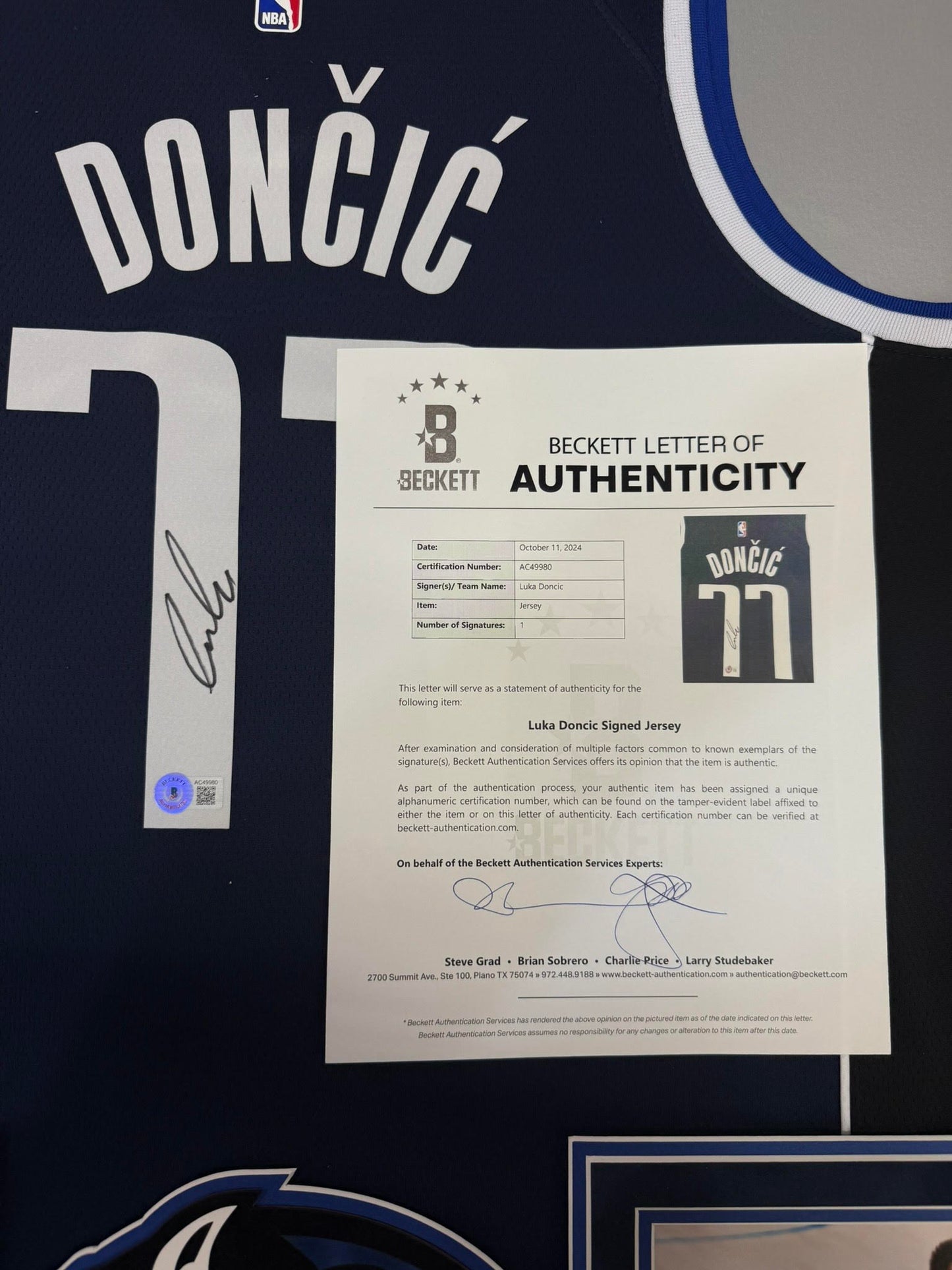 Luka Doncic Autographed Hand Signed Custom Framed Dallas Mavericks Jersey - Beckett COA